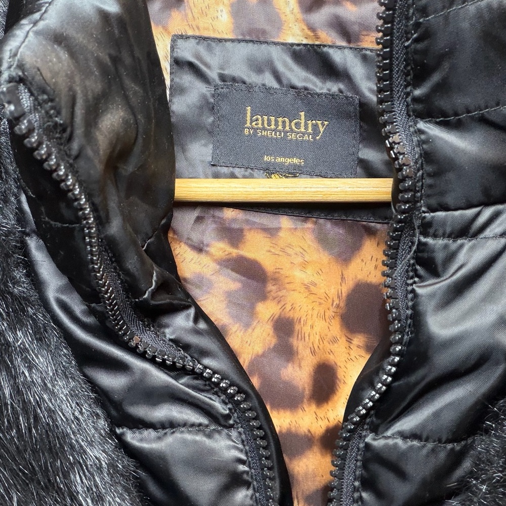 Laundry Black Puffer Coat | Faux Fur Collar Leopard Lined Long Jacket - Picture 8 of 8